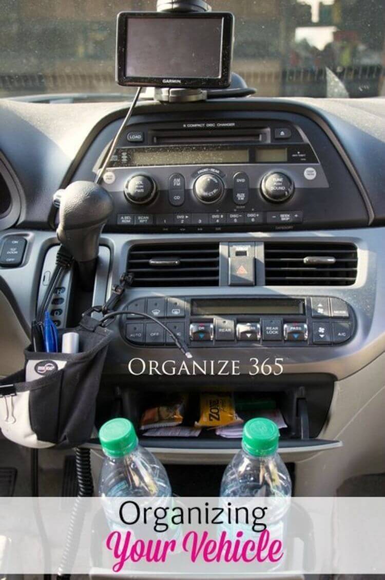 Driver organization car hack - pouch clipped to car vent to keep items close