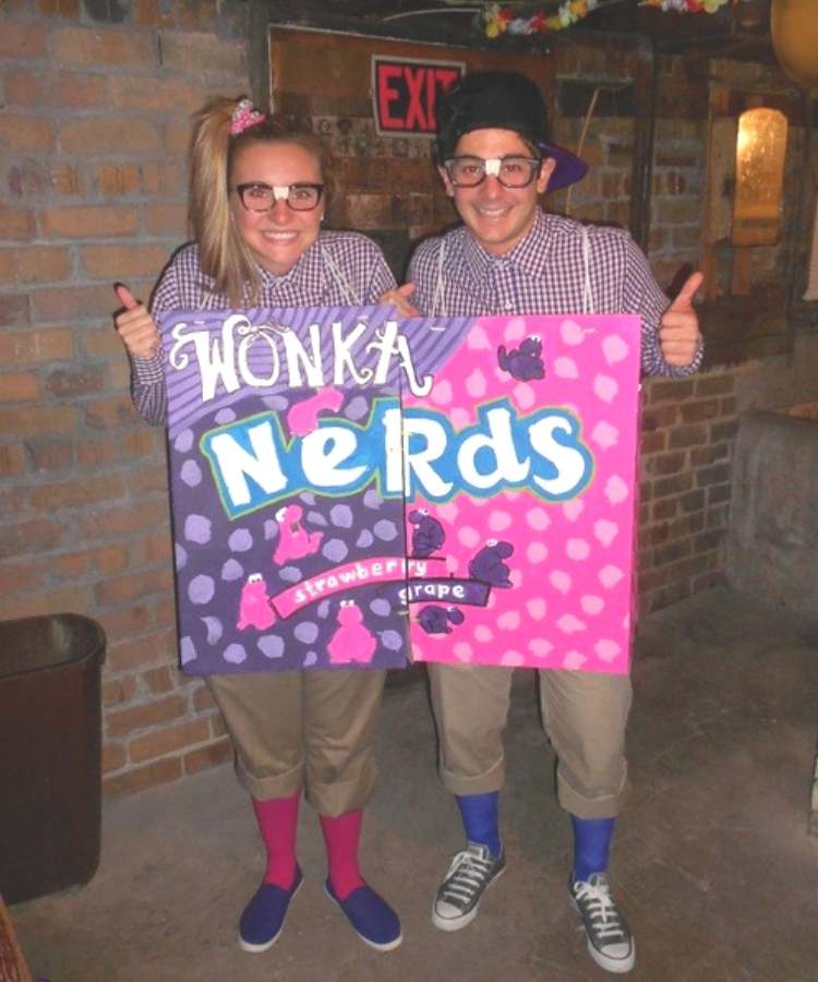 couple in a DIY nerds costume