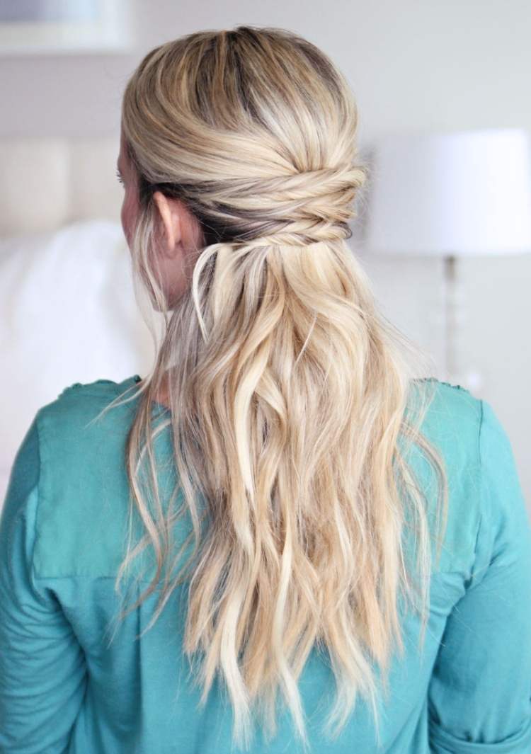 Simple half-up hairstyle with criss cross