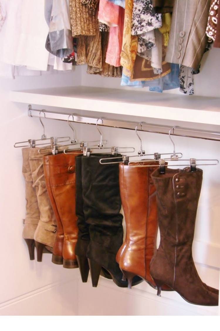 Boots tips and tricks for storage.  Boots hanging off hangers