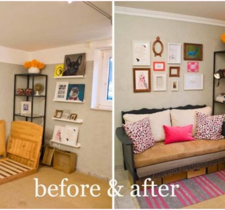 Picture of before & after of DIY couch using old crib