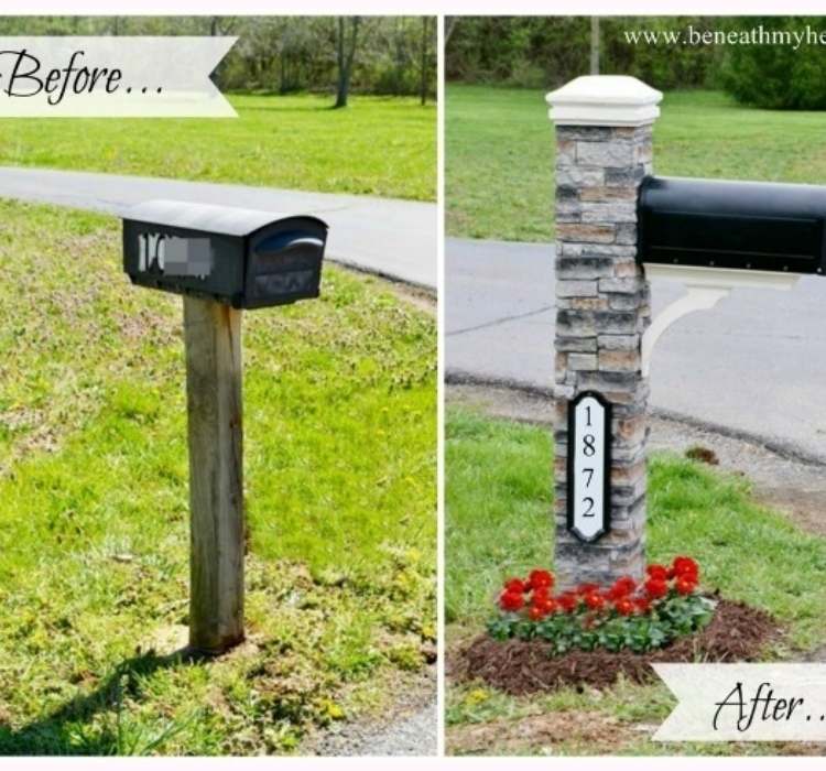 Picture of before and after of mailbox transformation