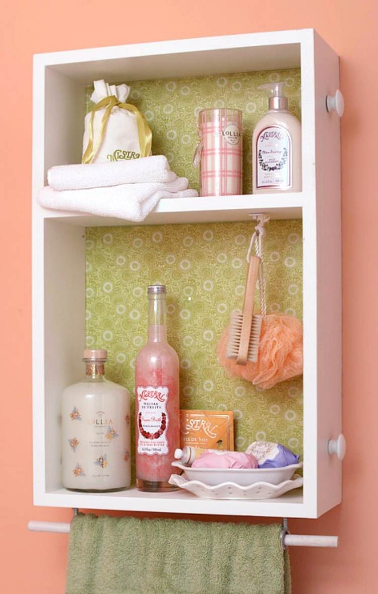 Reuse old drawers for bathroom wall cabinet