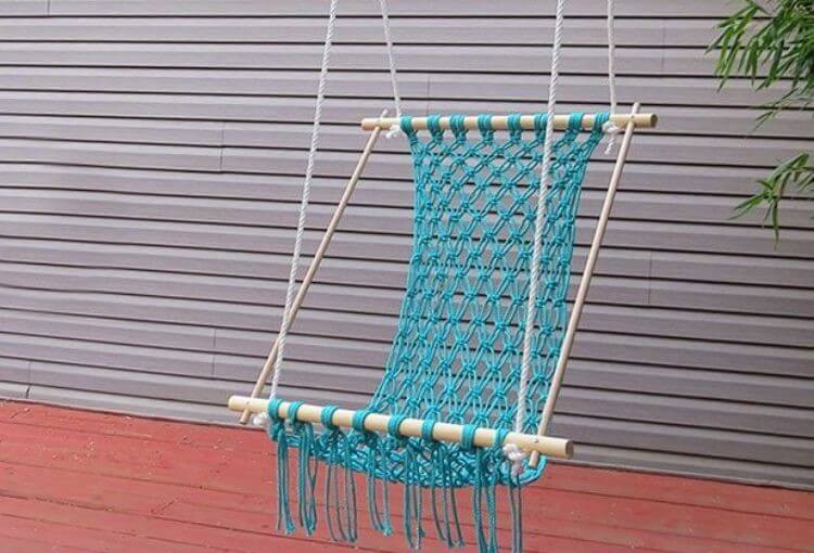 hammock made from macrame cord and dowel rods