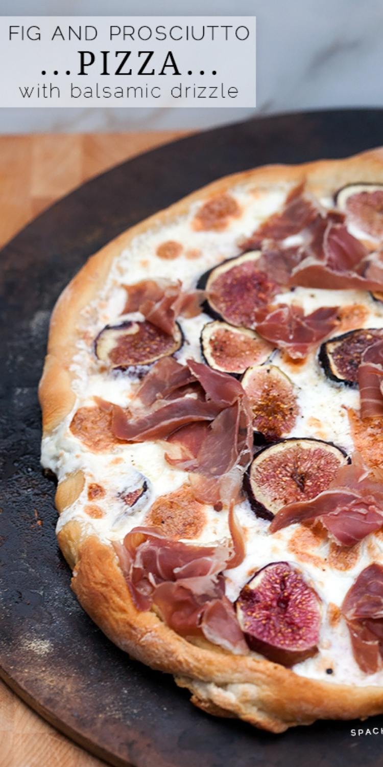 Outstanding fig and prosciutto pizza with balsamic vinegar for a divine taste of fancy pizza. Bring home the gourmet with this sweet pizza.