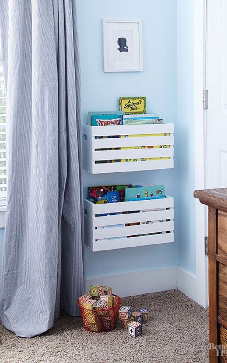 DIY crate bookshelves for kids room organization