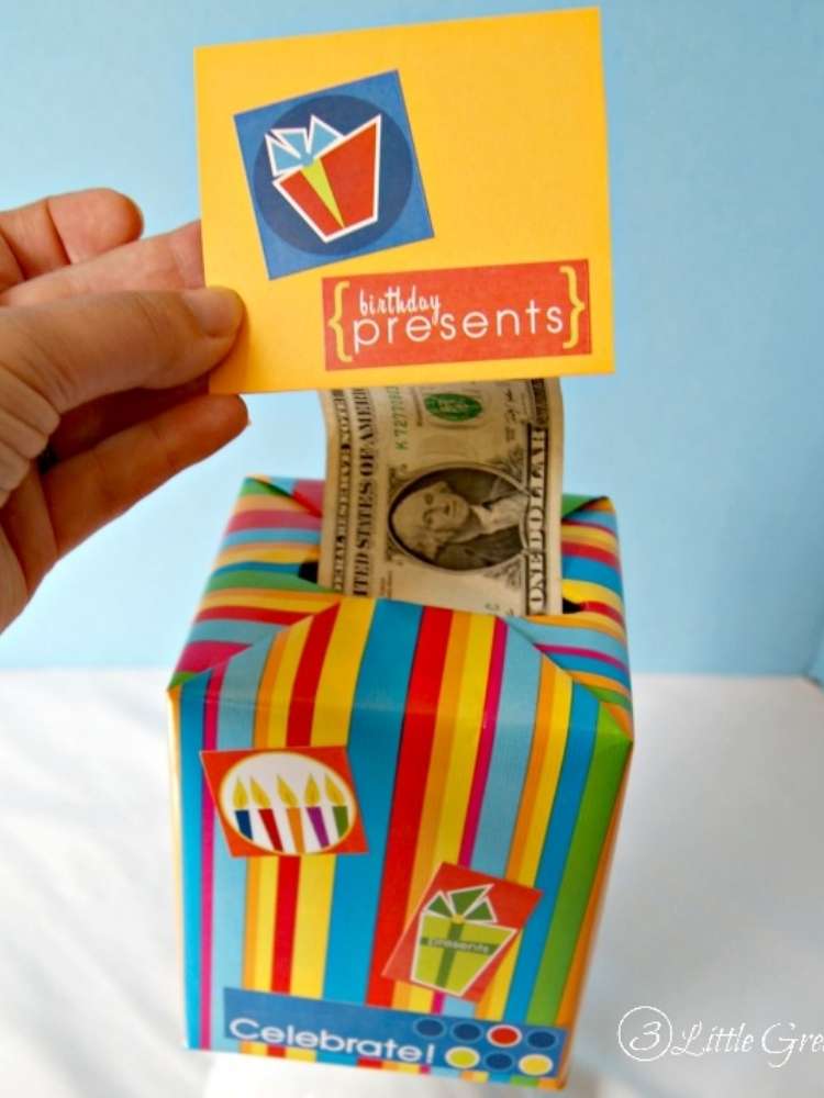 Fun money gift ideas- money in decorated tissue box