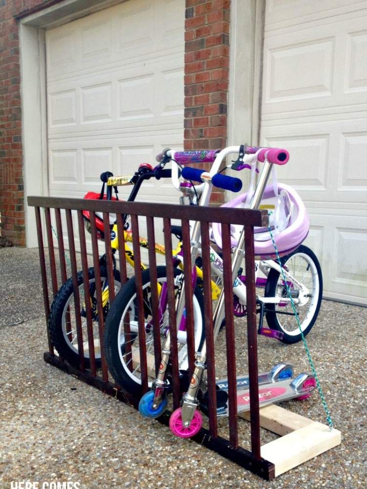 Picture of bike rack made from old crib side