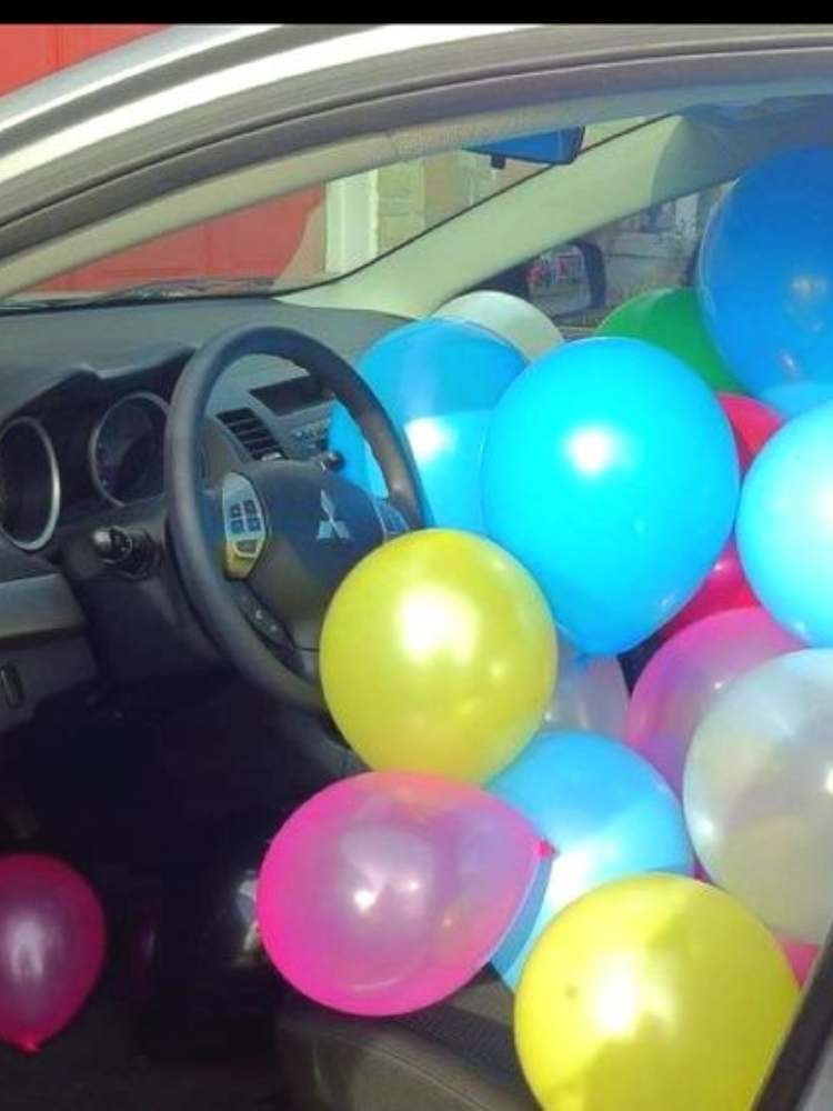 Birthday Prank Ideas- Picture of car full of balloons