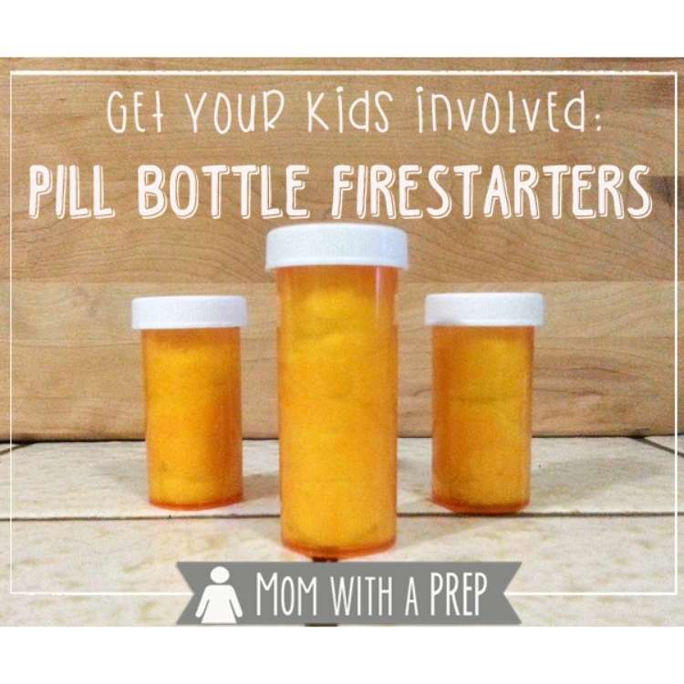 3 Pill Bottle Fire Starters on tile countertop