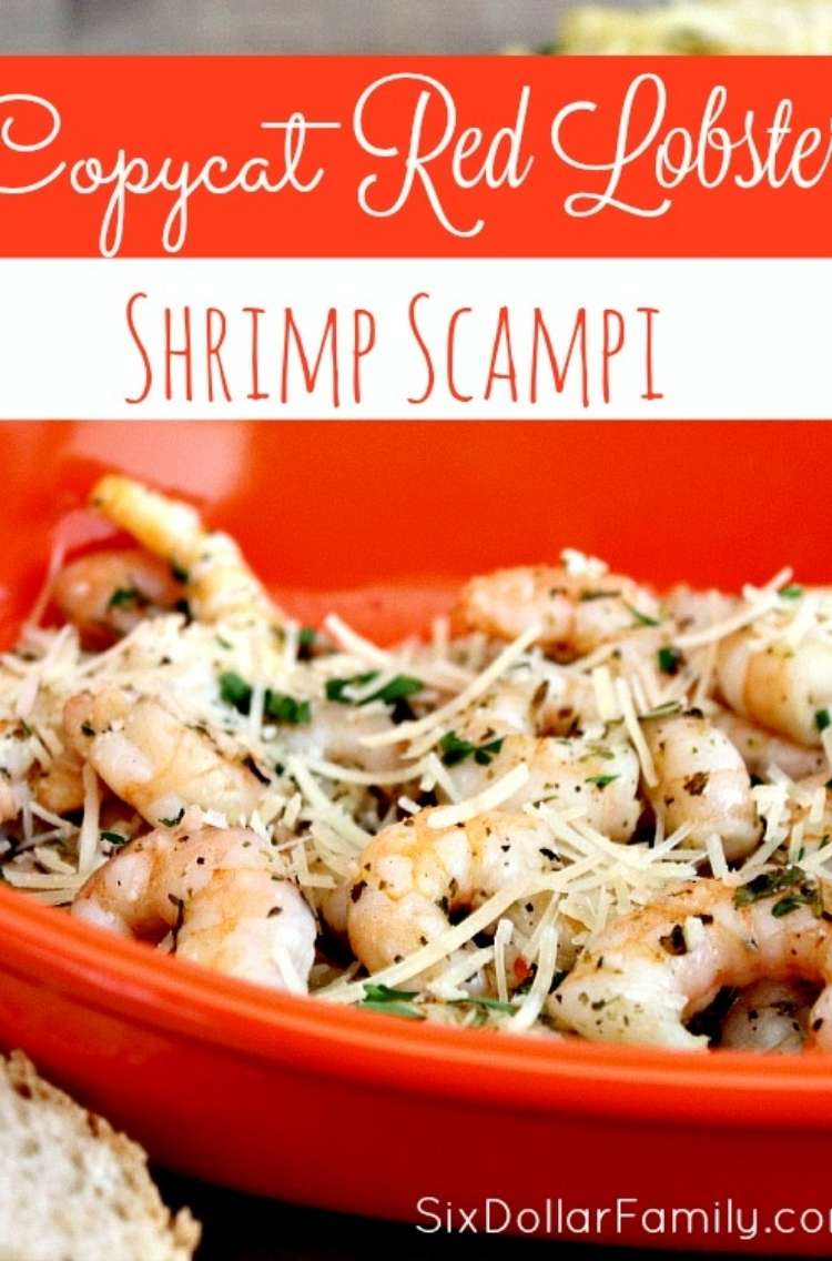 OneCrazyHouse Red Lobster Copycat recipes plate of shrimp scampi covered in shredded parmesan cheese