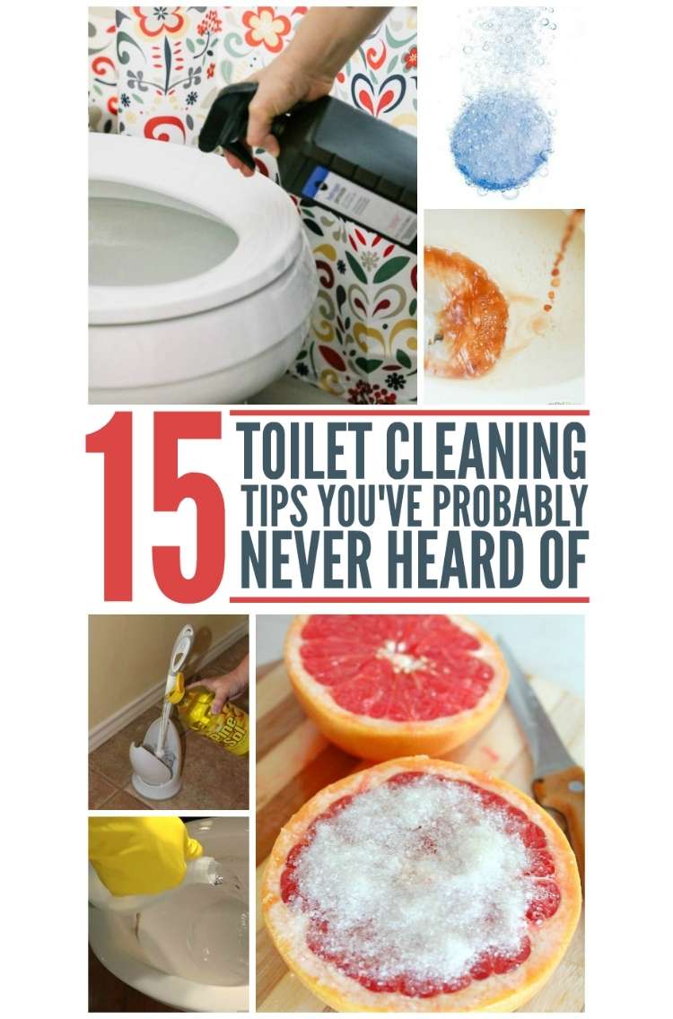 Collage Title Page, toilet being sprayed with hydrogen peroxide, alka seltzer tavlet fizzing in water as it falls, coke being poured into toilet bowl, pinesol being poured into toilet brush holders, grapefruit cut in half with closest half covered in salt. 