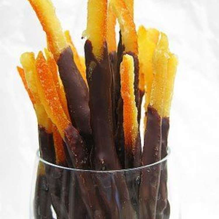 orange peel uses - candied orange peels coated in chocolate
