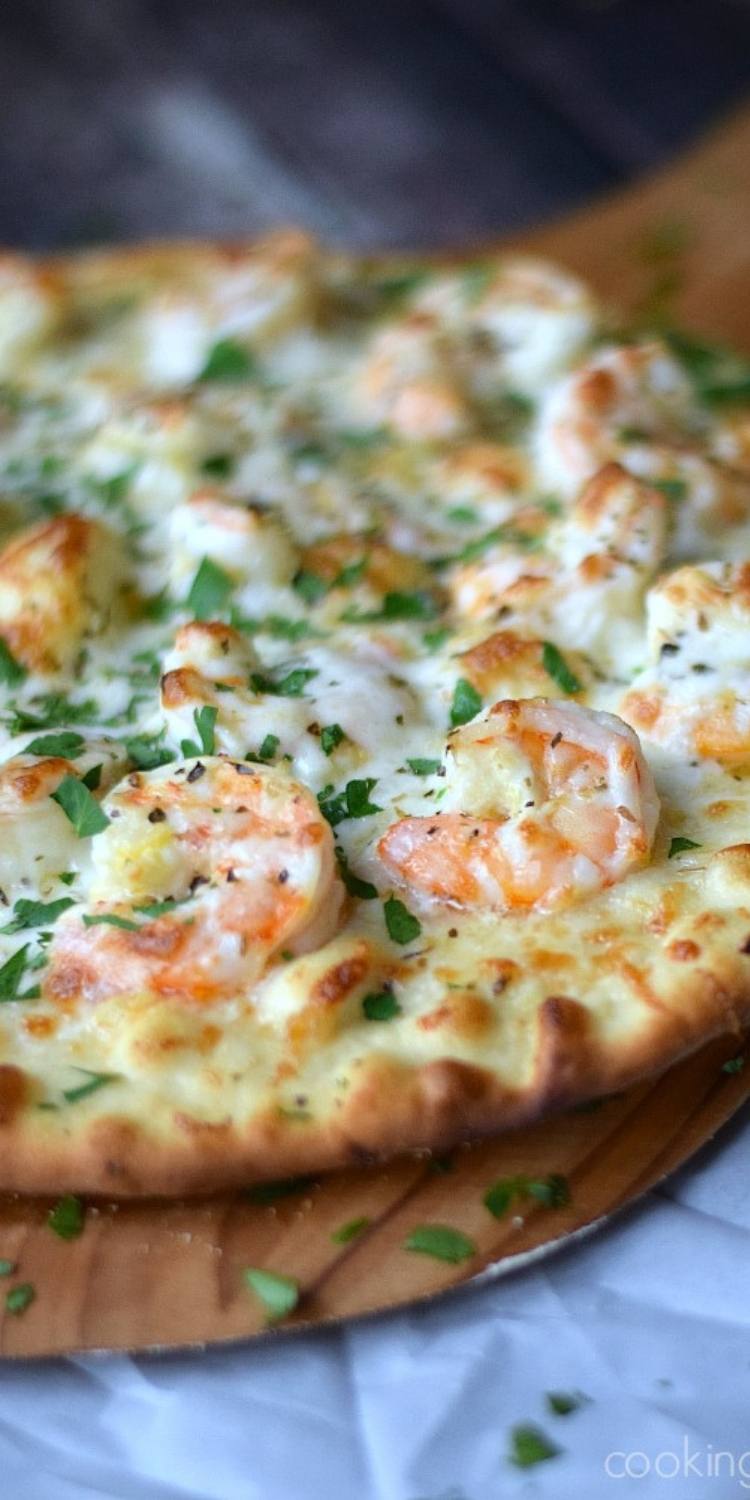 Shrimp Scampi as a delightful pizza topping idea.