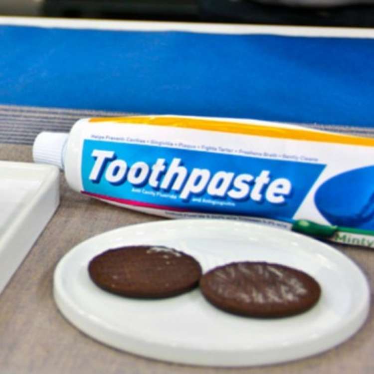 April fool's prank with toothpaste and oreo cookies on a plate