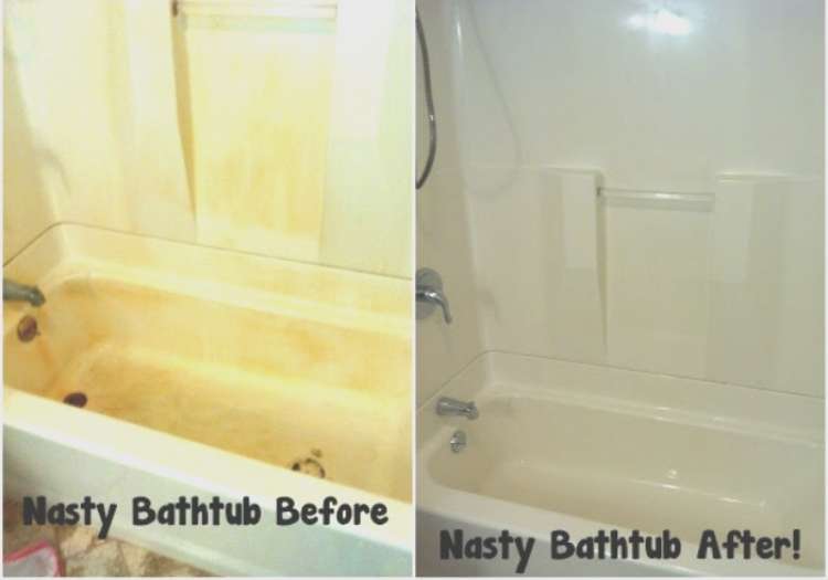 How to clean bathtub with pictures of Before and after of a rust stained bath and shower