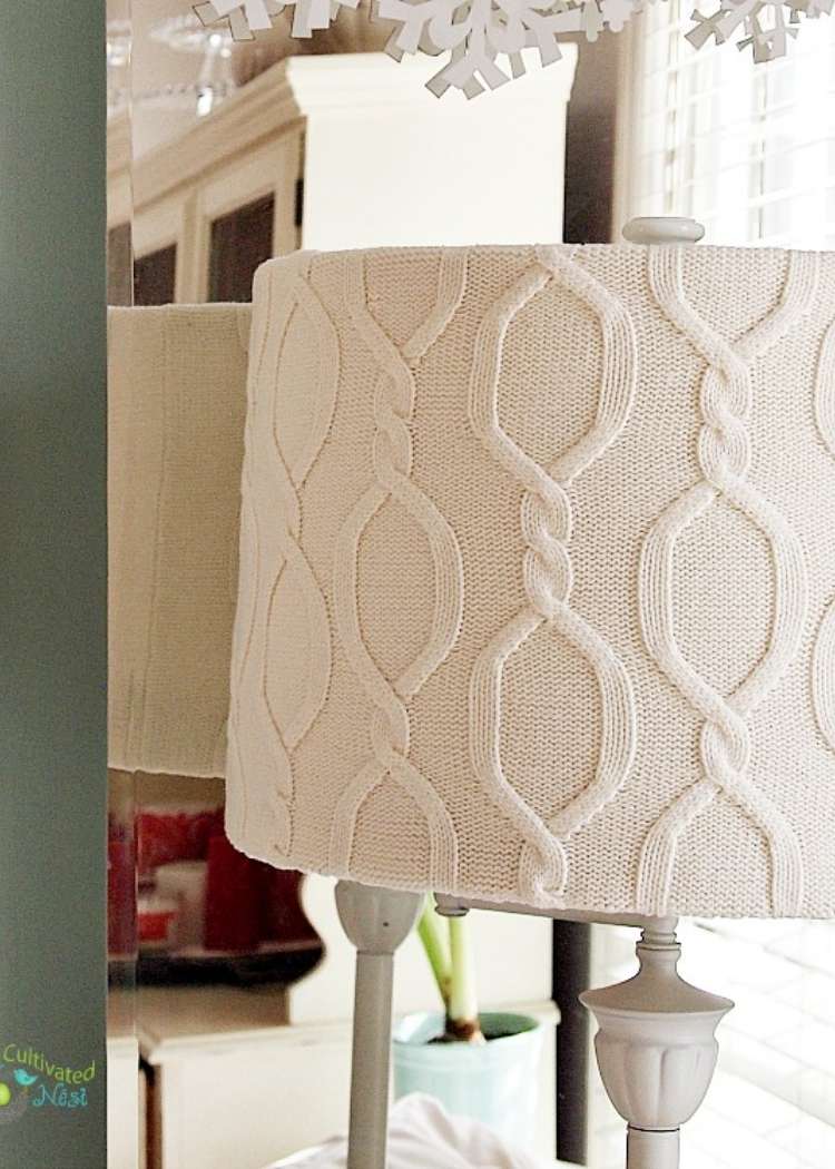 an old sweater repurposed into a lampshade cover