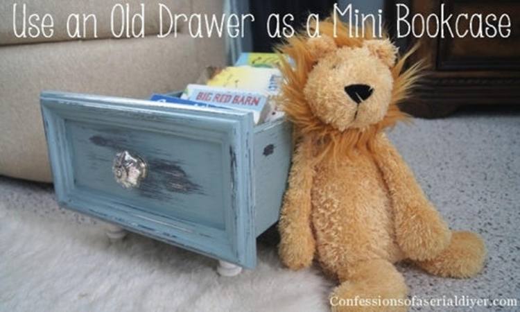 reuse old drawers for bookcase