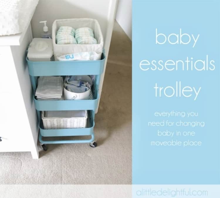 mobile cart for nursery with diapers and wipes