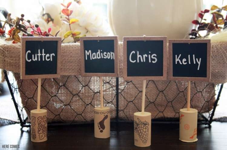 Wine Cork Crafts DIY Chalkboard Cork Place cards