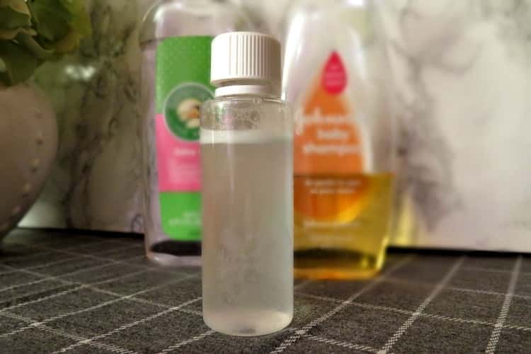 DIY homemade make up remover in clear bottle 