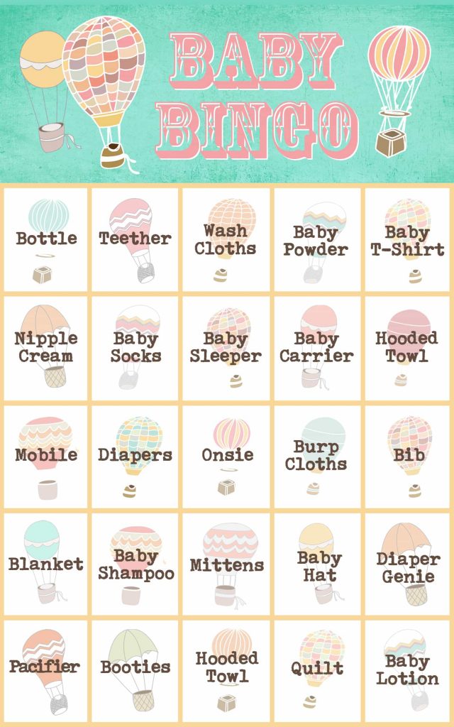 baby shower bingo card