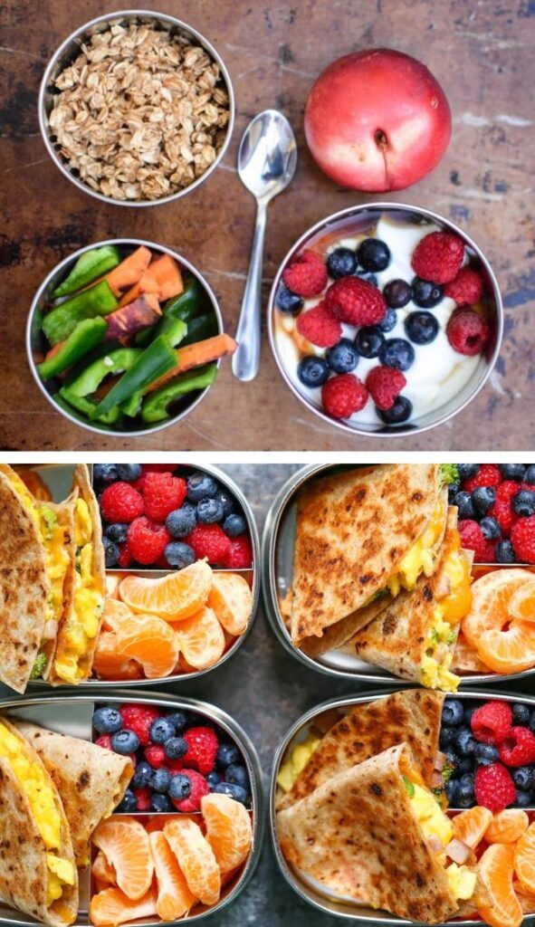 breakfast for lunch - yogurt parfait and breakfast quesadillas