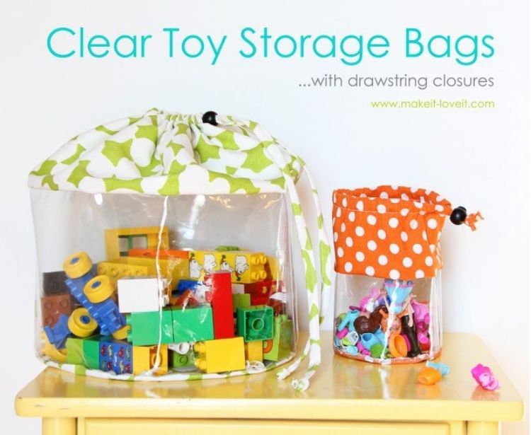 ways to organize toys using clear storage bags with drawstring closures 