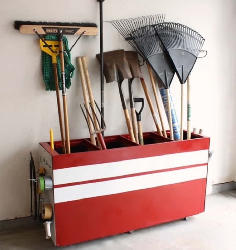 Make over garage storage containing various tools