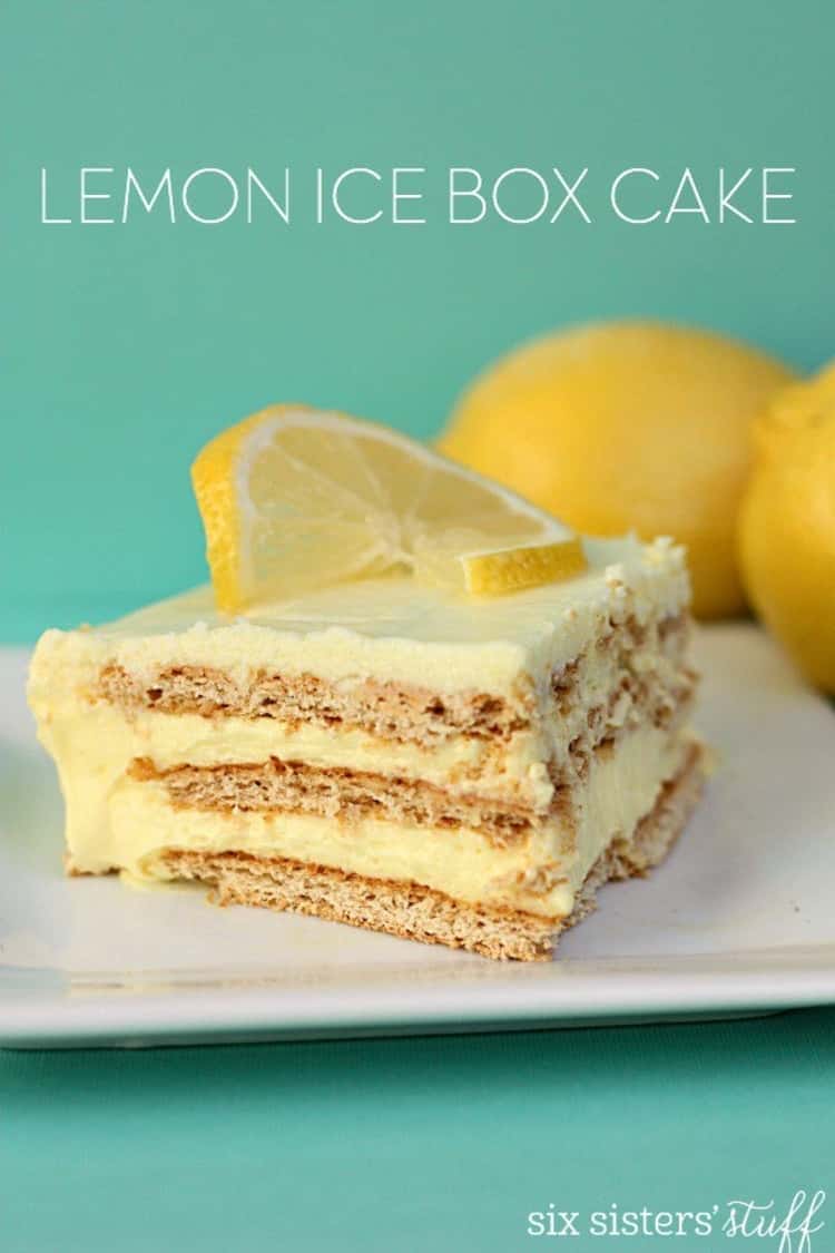 Lemon Icebox Cake topped off with a lemon slice 