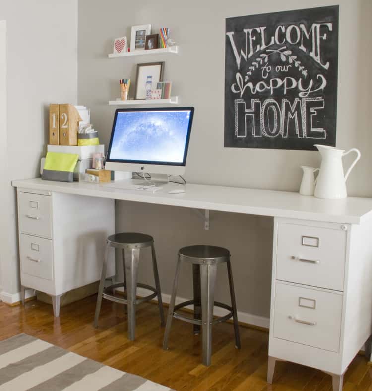 white make shift desk along the wall 