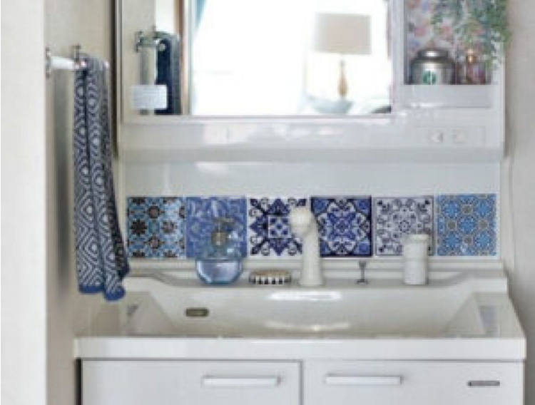 apartment decorating with adhesive tiles used in bathroom