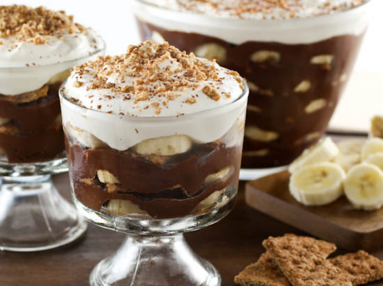 healthy dairy overripe banana treat with dark chocolate pudding