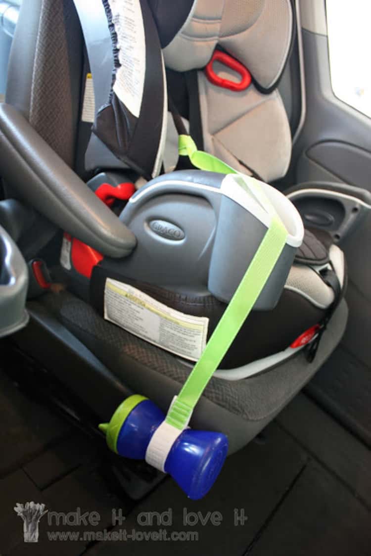 Sippy cup on a leash, attached to side of car seat