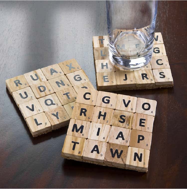 scrabble tile glass coasters