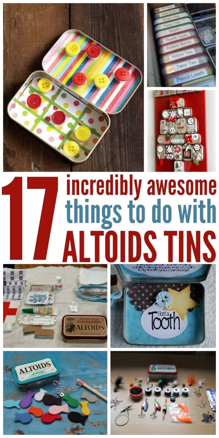 Altoids tin ideas with pictures like an advent calendar, holding buttons, saving a tooth, etc.