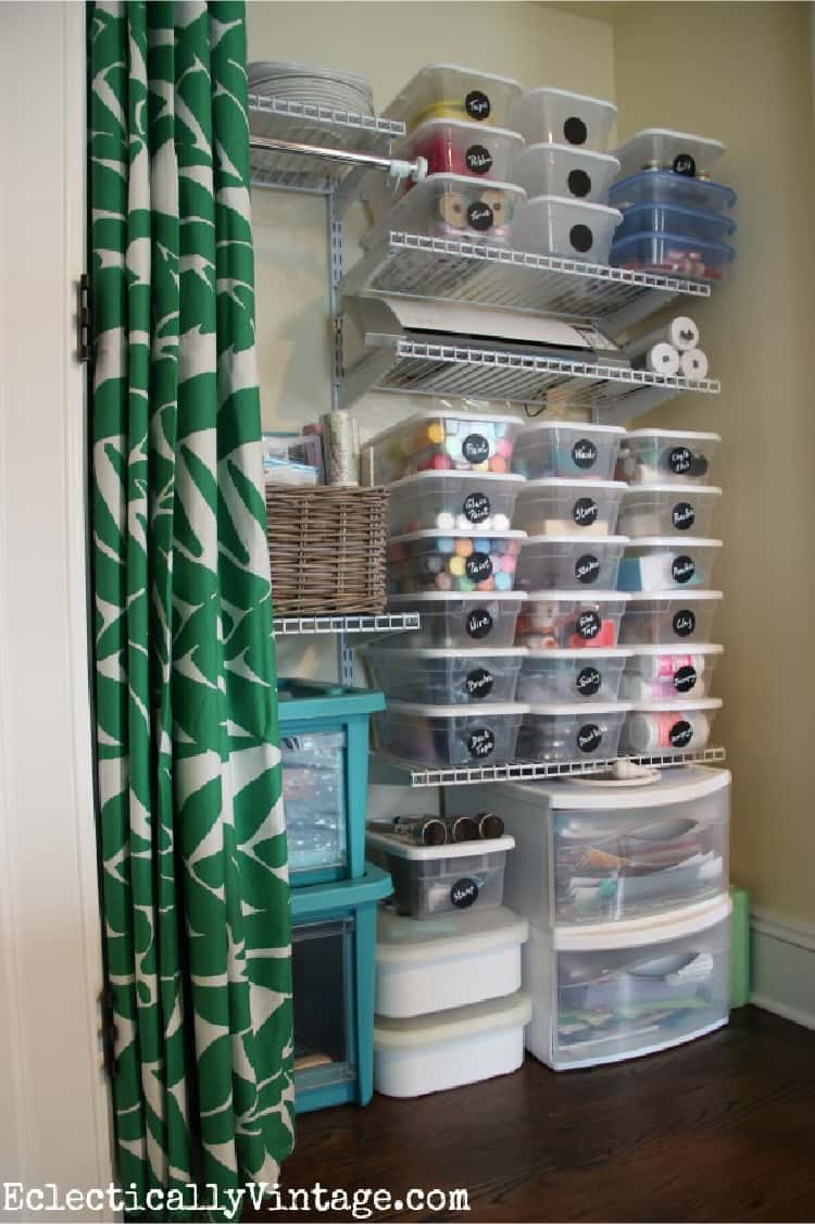 hide your basement shelves with a curtain