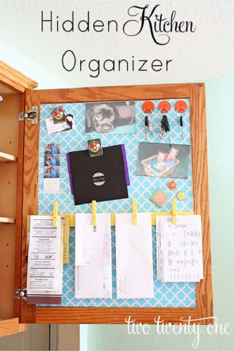 Hidden Kitchen Organizer on the inside of a drawer with lists attached