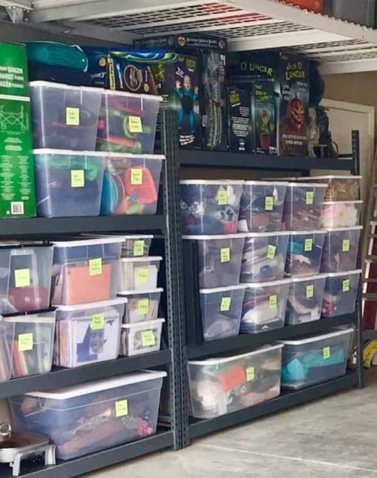 garage organization with shelves and containers