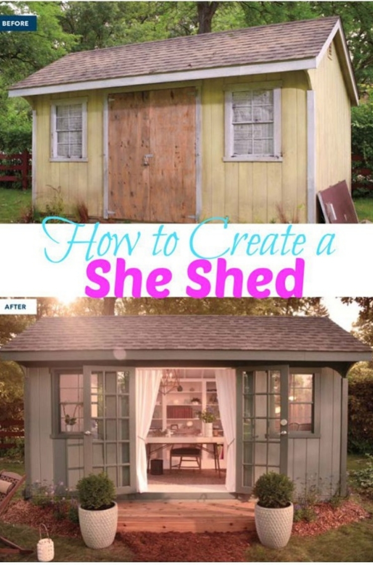 Freshen up that old shed with some paint and new drapes and claim it as a she-shed for the lady of the house.