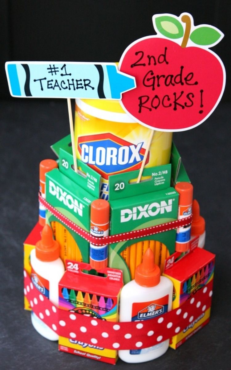 Teacher gift cake of supplies