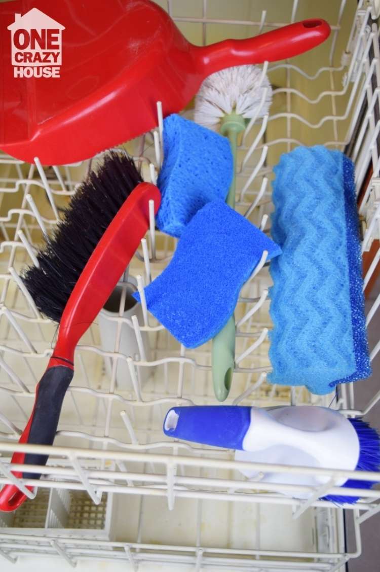 cleaning tools in top dishwasher rack