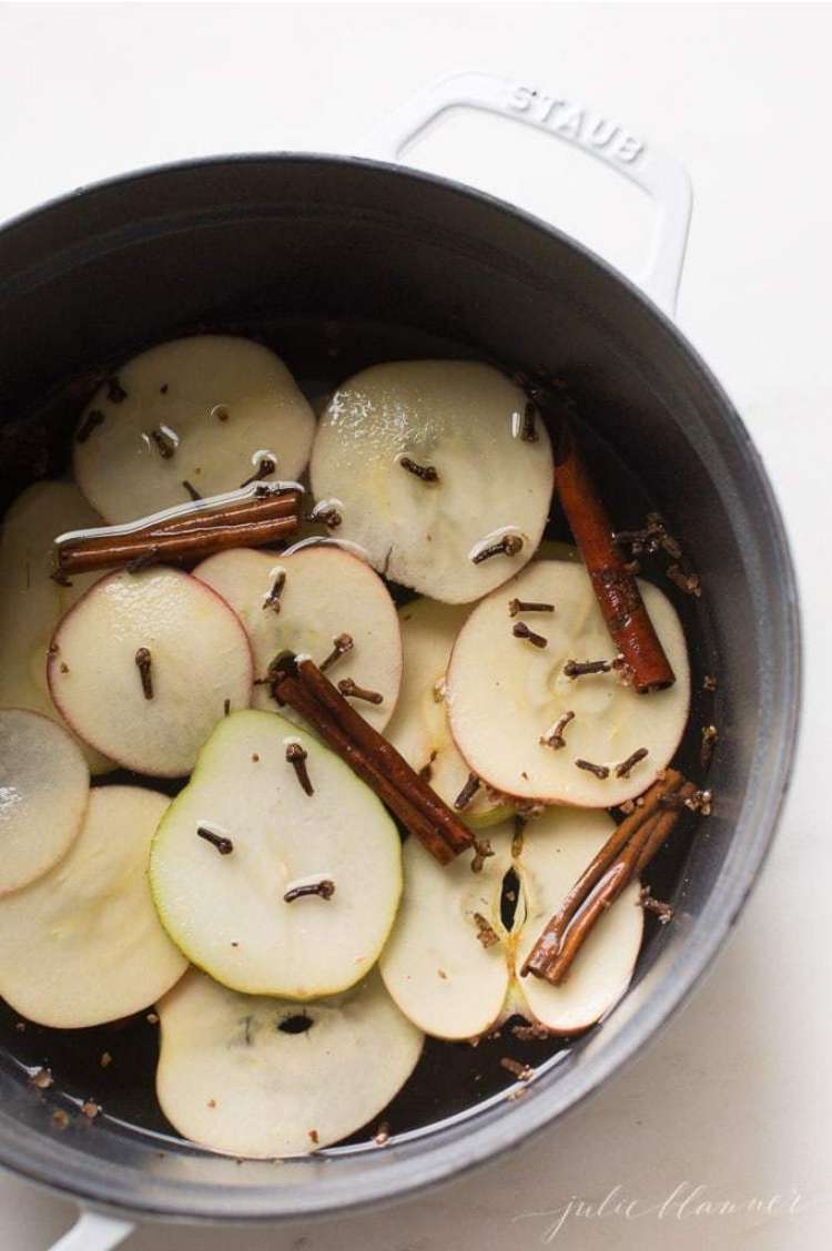 apples slices, cinnamon sticks