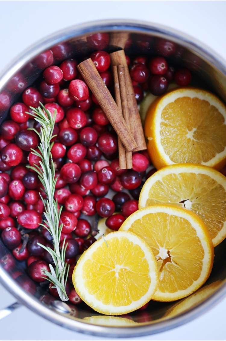 berries, lemon slices in stove top pan