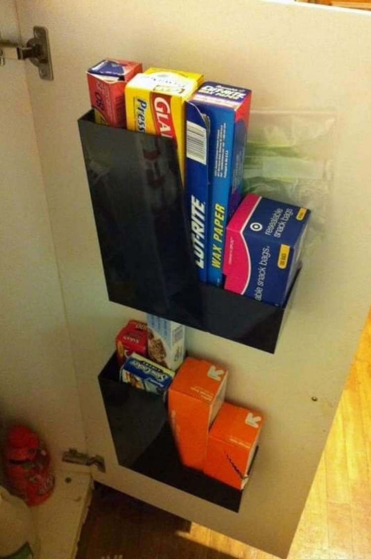 organization containers inside cupboard