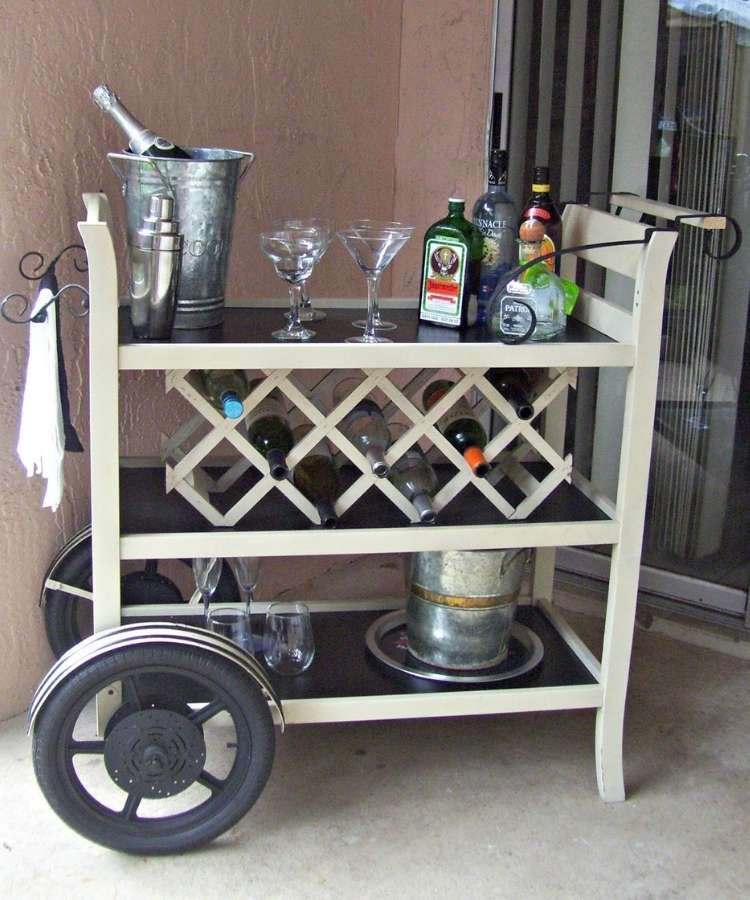 Repurposed changing tables into refined wine card bar