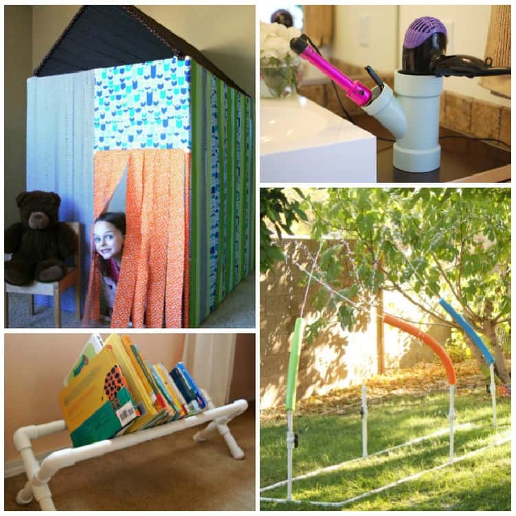 25 PVC Pipe Projects You need to make Collage PVC pipe playhouse, PVC pipe bookshelf, PVC pipe hair tools, pvc pipe sprinklers