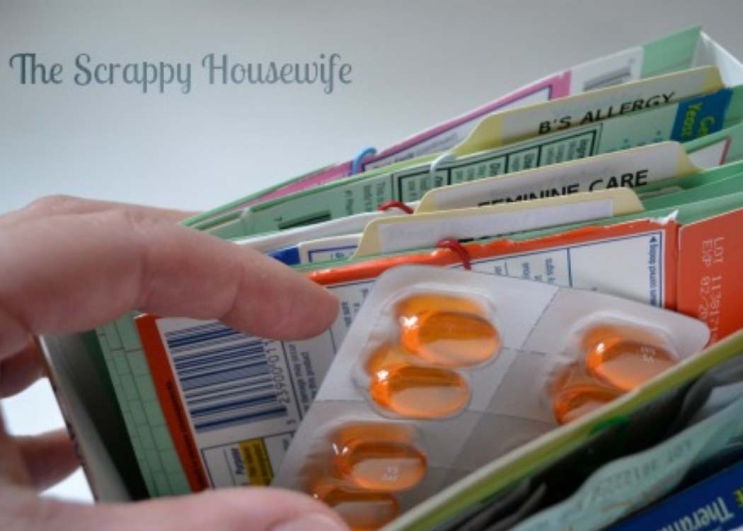 envelope style organizer holding flatten boxes from OTC medication