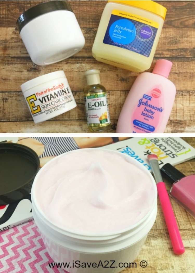 a table with several different moisturizing creams and other chemicals used for making a DIY moisturizing cream for dry skin