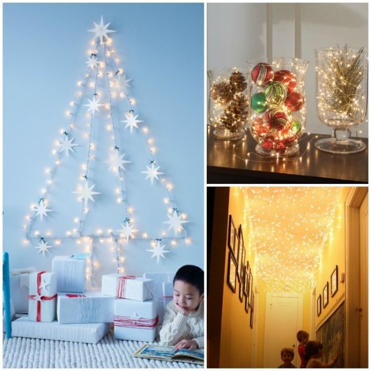 collage of indoor Christmas lighting decorations